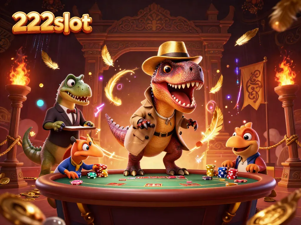 Nikmati suasana permainan di 222slot dengan velociraptor di meja blackjack.