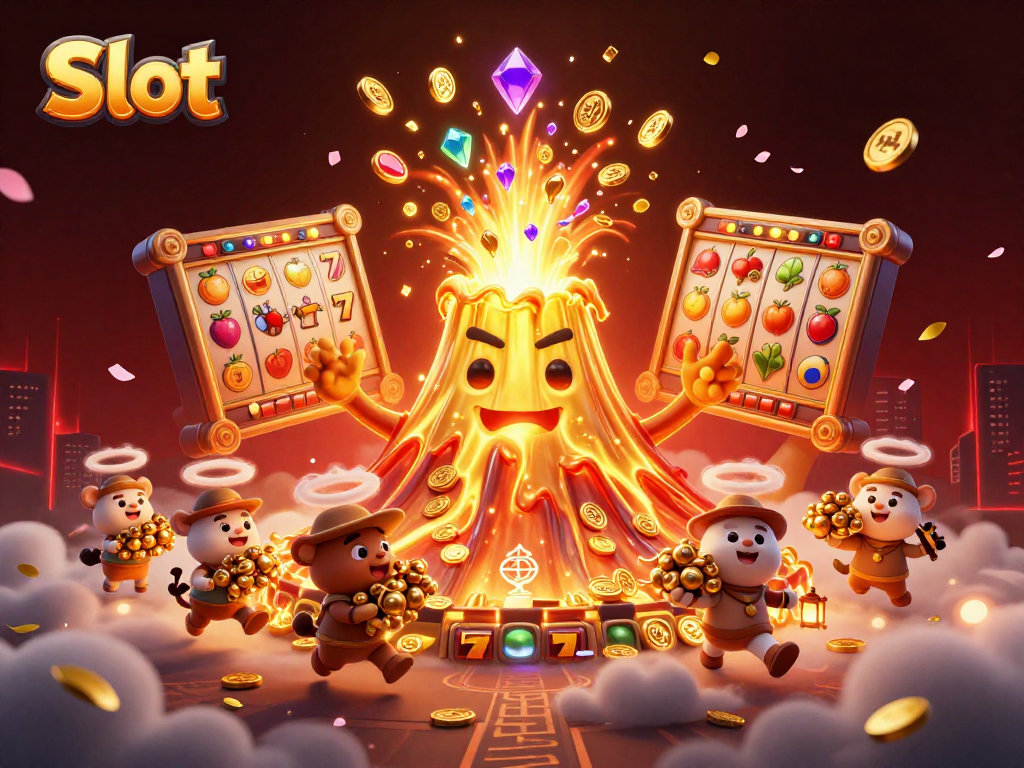 Spin the Slot's vibrant reels featuring an erupting volcano and treasure animals.