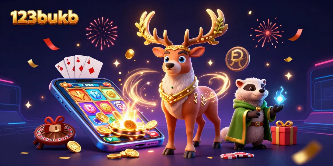 Spin the reels at 123bukb with glowing runes and casino treasures bursting from a smartphone.