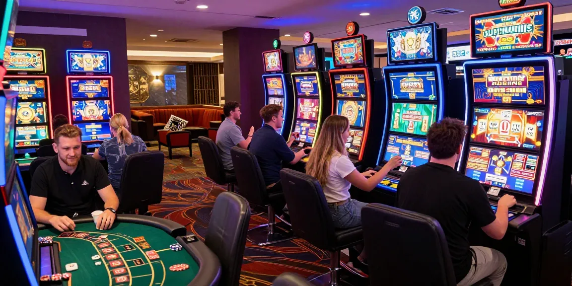 Vibrant casino gaming scene showcasing the excitement of credit card casinos at dea.org.uk, featuring players enjoying various games and bonus offers.