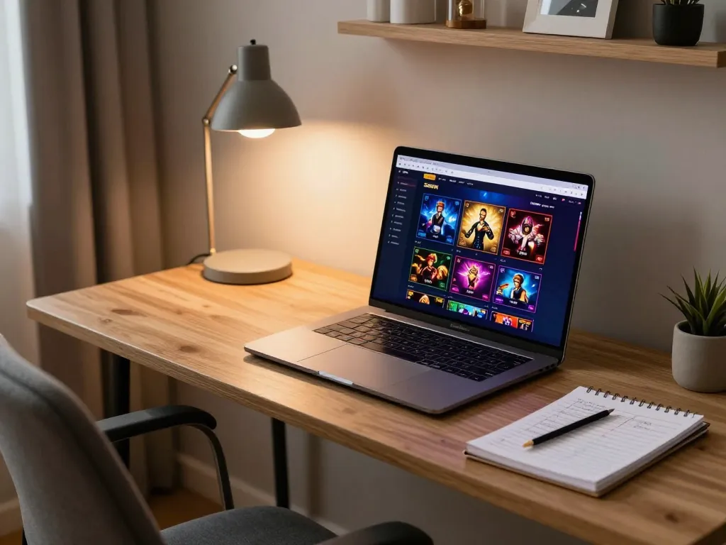 Player exploring SC88VN casino games on a sleek laptop in a cozy home setting.