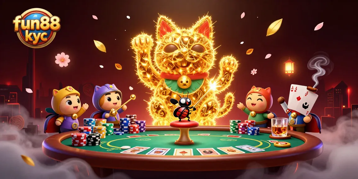 Chơi cược tại fun88 kyc với biểu tượng mèo thần tài và các yếu tố casino hấp dẫn