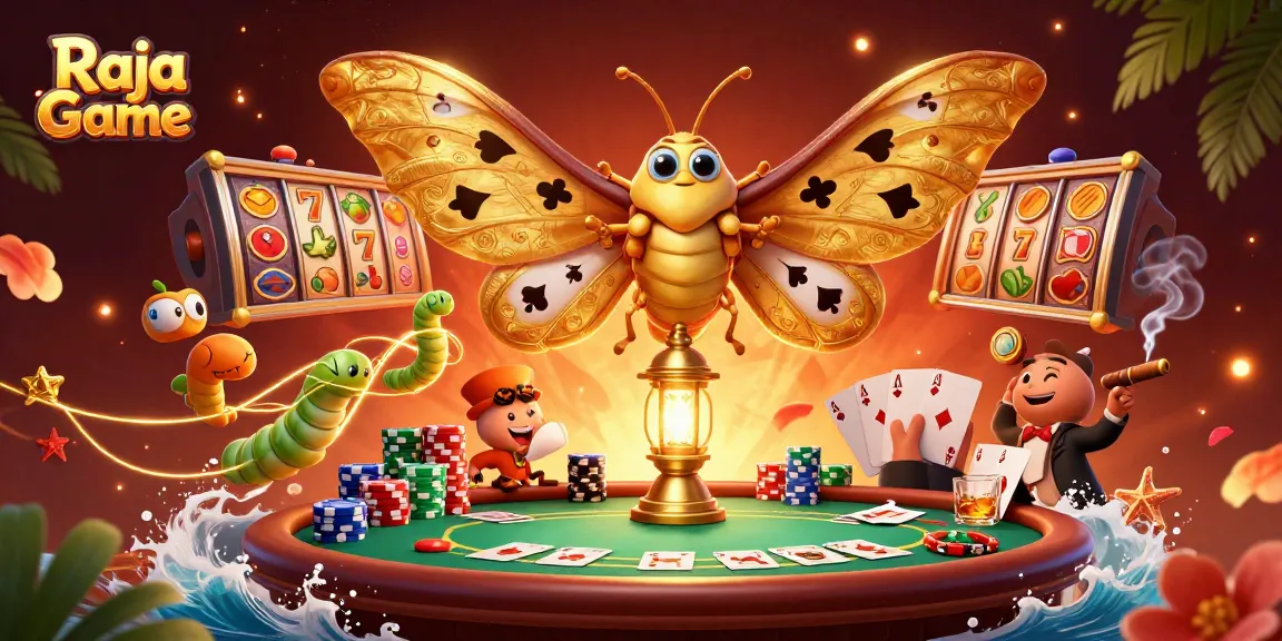 Engage in thrilling slots and jackpots with Raja Game, featuring vibrant casino elements.