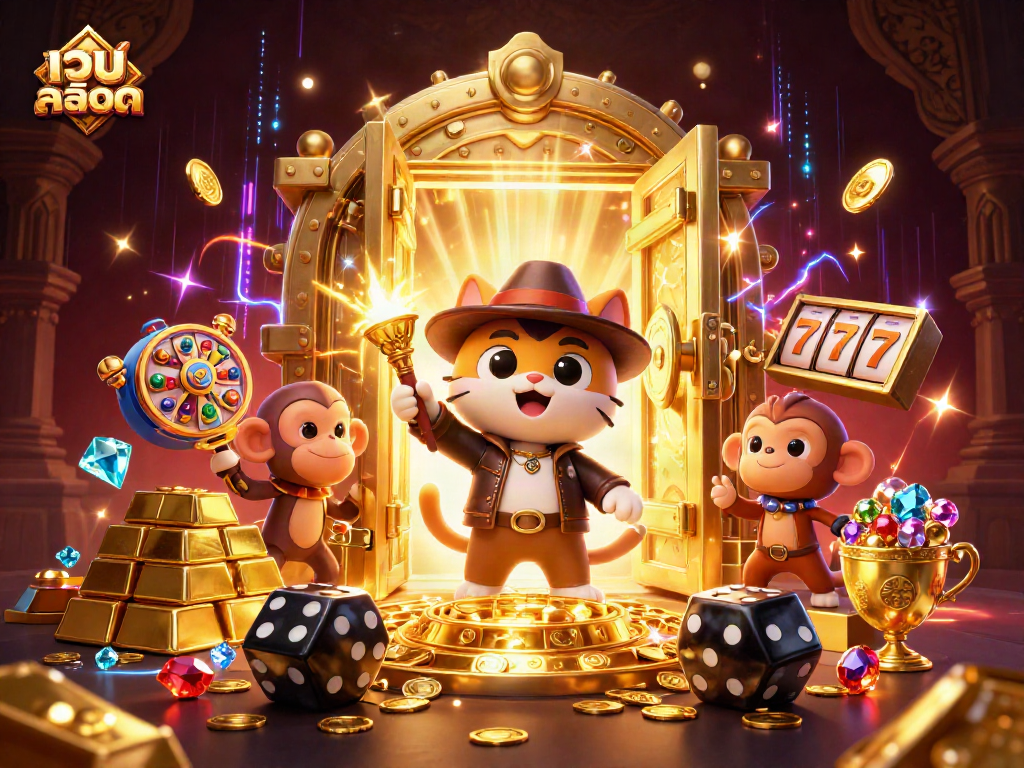 Engage players with เว็บสล็อต through thrilling adventures in a dazzling casino illustration.