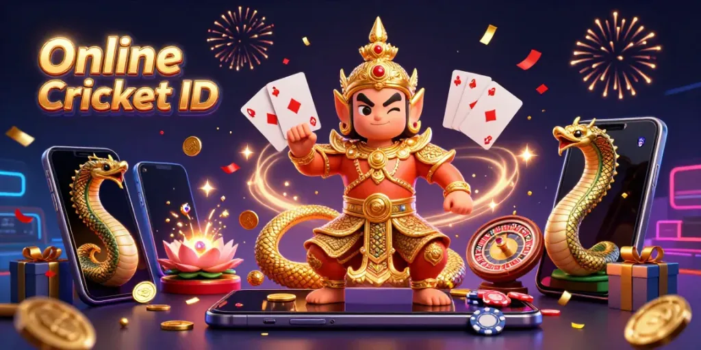 Engage with your Online Cricket ID through vibrant betting elements and captivating characters in this illustrative scene.