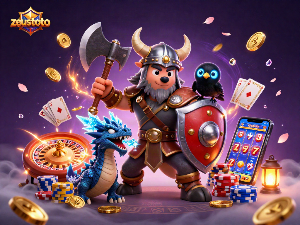 Join zeustoto for a thrilling ice-breathing dragon battle amidst vibrant casino action.