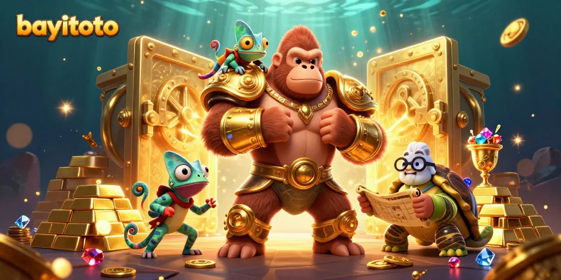Experience bayitoto's thrilling games with a gorilla king, chameleon spy, and tortoise elder in action.