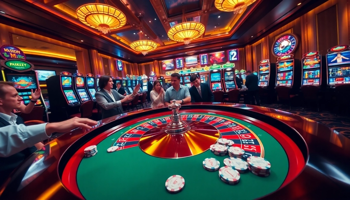 Players enjoying the excitement of gambling at https://68vip.tech/ with roulette and slot machines.