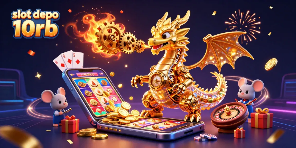 Experience thrilling slot gameplay with slot depo 10rb and enchanting golden dragon illustration.