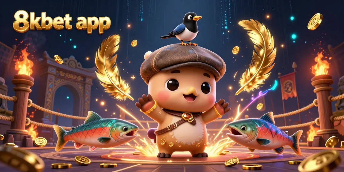 Engage with the exciting 8xbet app through adorable characters and vibrant casino elements in a rich 3D illustration.