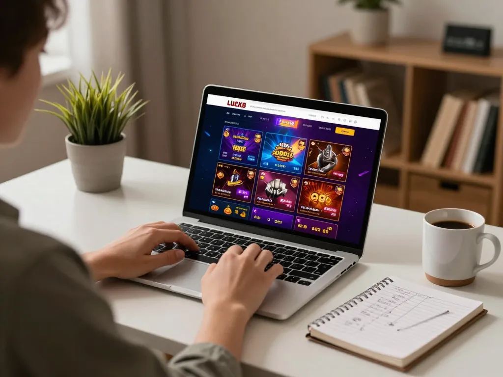 Trải nghiệm cờ bạc trực tuyến LUCK8 với thiết lập trò chơi tập trung trong một văn phòng tại nhà ấm cúng.