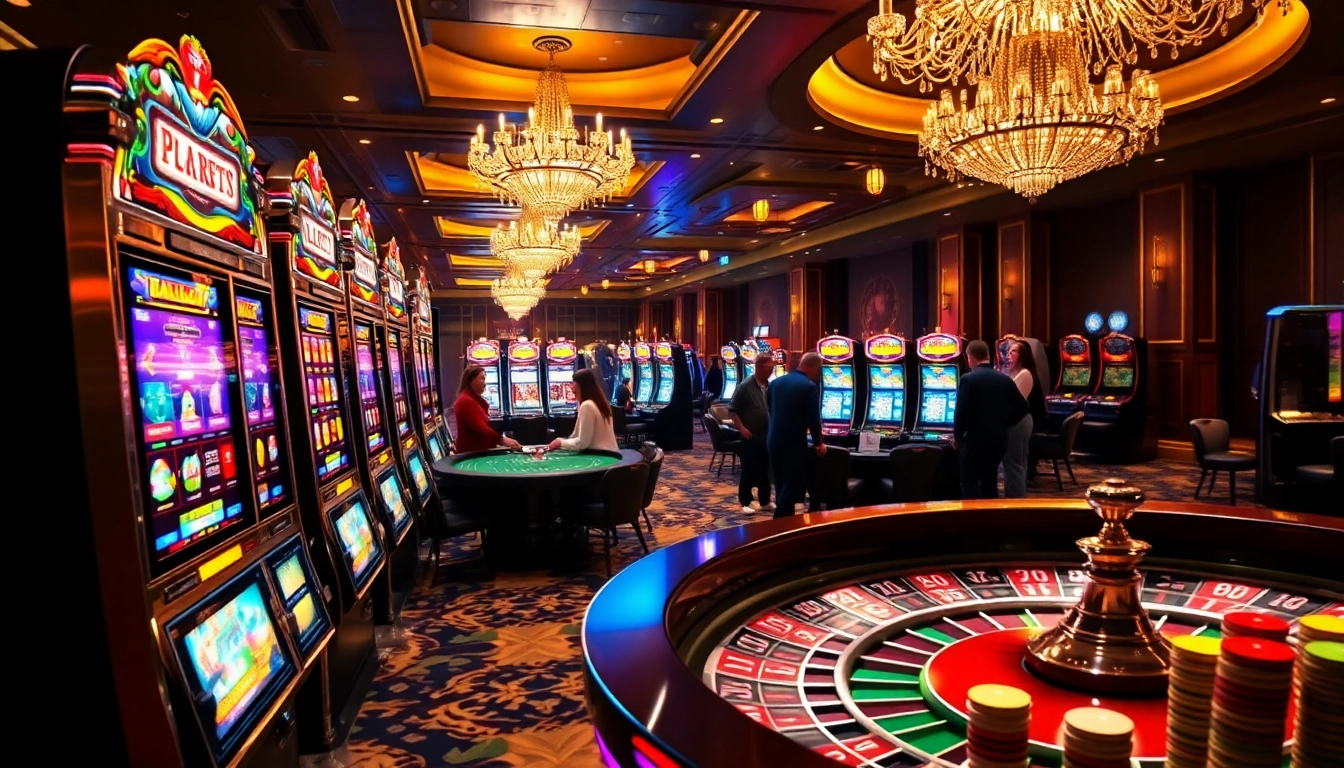 Get excited about slots777 at this vibrant casino with players enjoying thrilling slot games.
