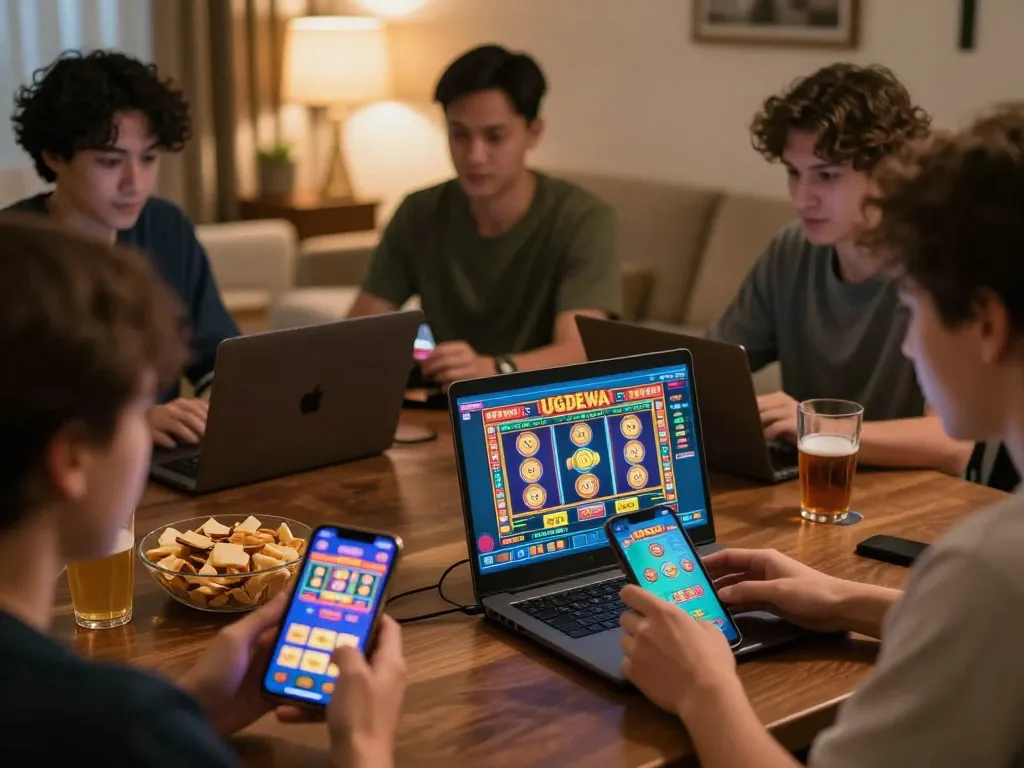Players engaging in online UGDEWA gameplay on various devices in a cozy home setting.