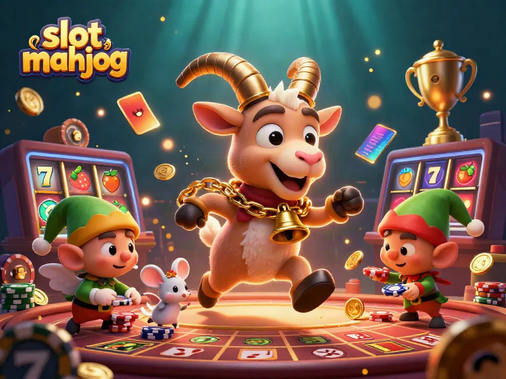 Experience thrilling gameplay with slot mahjong in this vibrant casino illustration featuring playful characters.