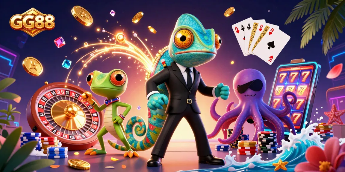 GG88 showcases a dynamic casino scene with vibrant characters and exciting game elements.