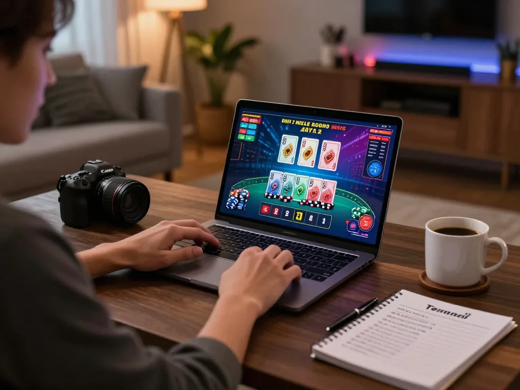 Engaged gambler playing live dealer game on 88i platform in a cozy home setting.