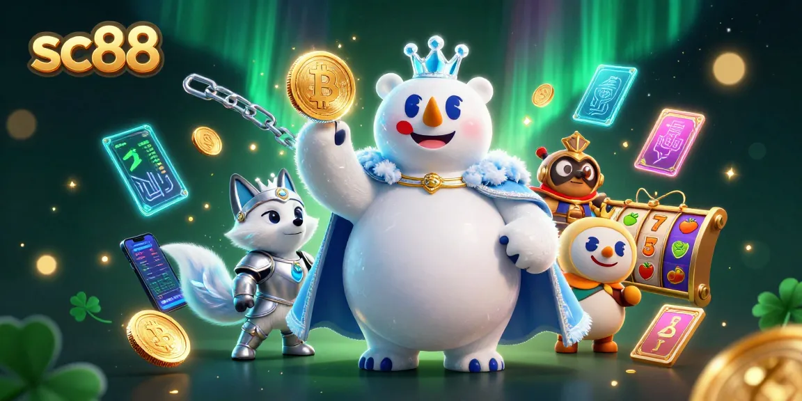 Engage with sc88's vibrant slot game universe featuring a regal polar bear and fox, shining coins.