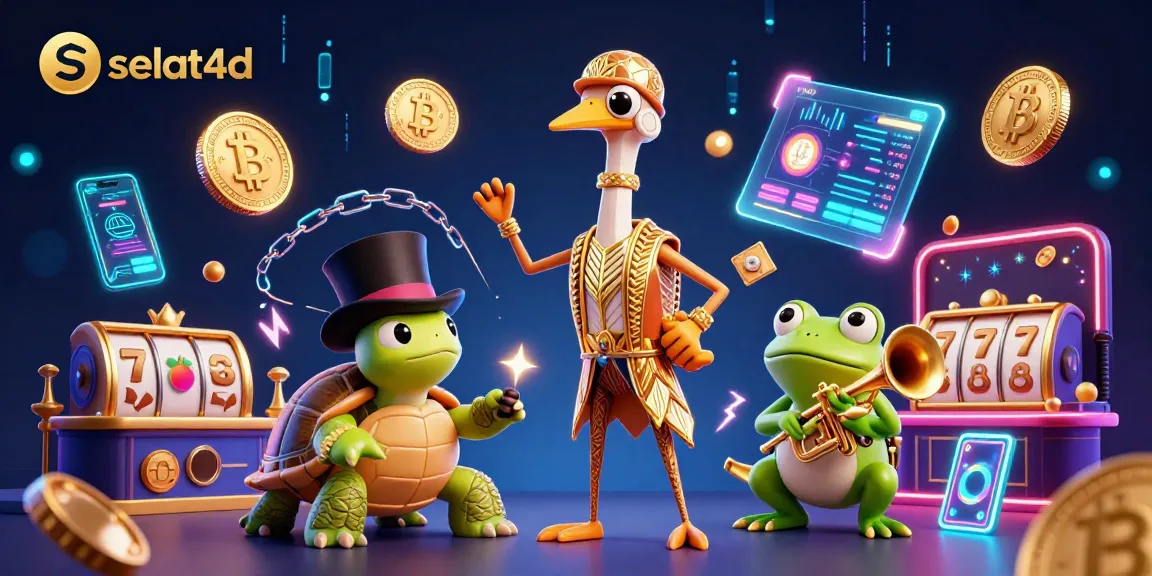 Engage with selat4d's vibrant casino experience featuring colorful characters and crypto elements.