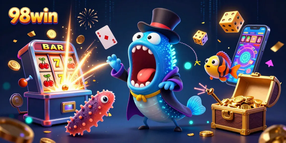 Experience the magic and excitement of 98win with vibrant casino game elements and dynamic characters!