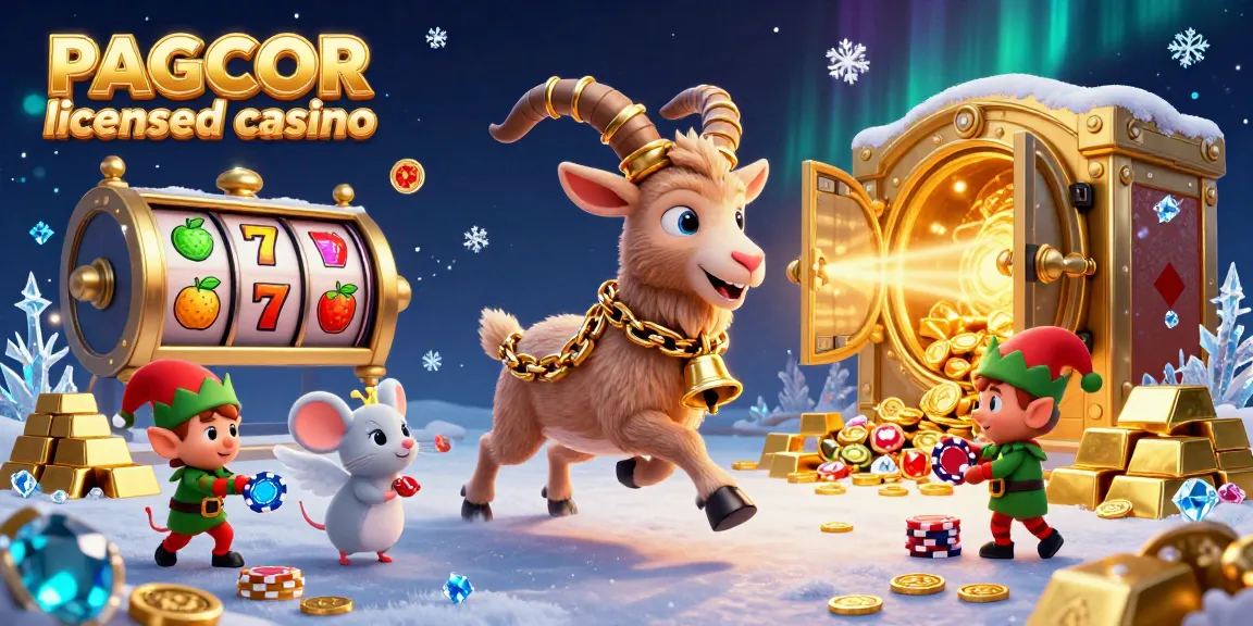 PAGCOR licensed casino illustration featuring festive characters in a dynamic holiday-horror gaming scene.