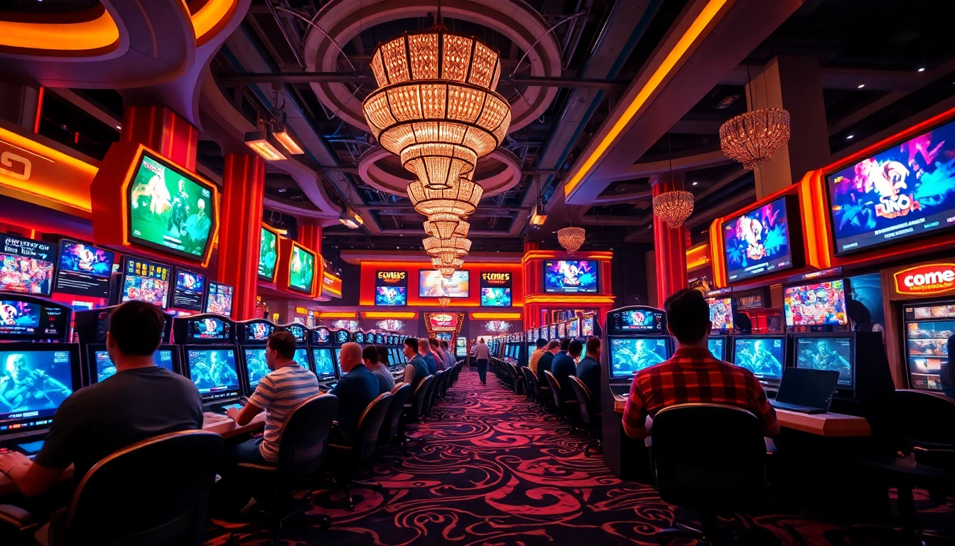Engaging esports betting Malaysia scene in a bustling casino with vibrant displays
