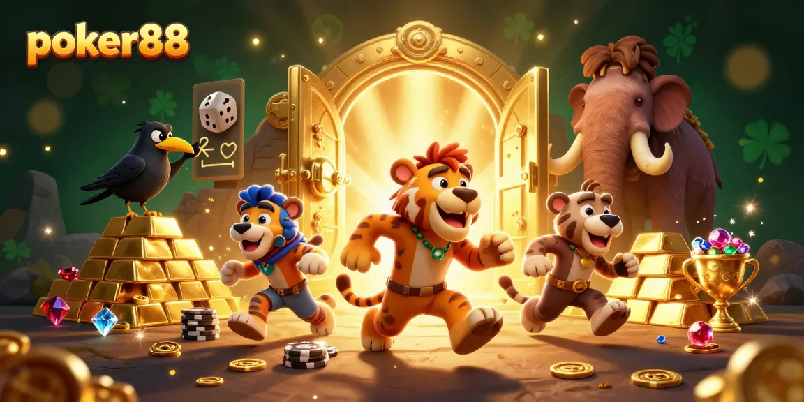Mengikuti permainan poker88, para pemain dengan karakter lucu bersenang-senang di kasino prasejarah yang megah
