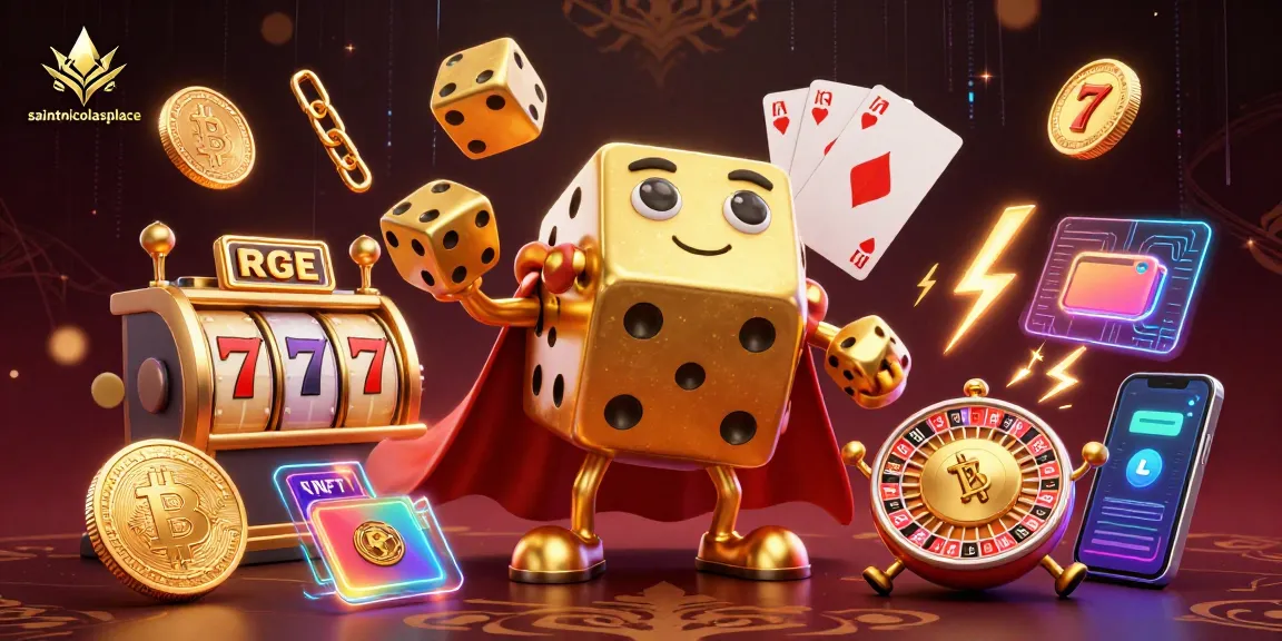 Experience the energetic vibe of saintnicolasplace featuring a golden dice golem amidst lively casino elements.