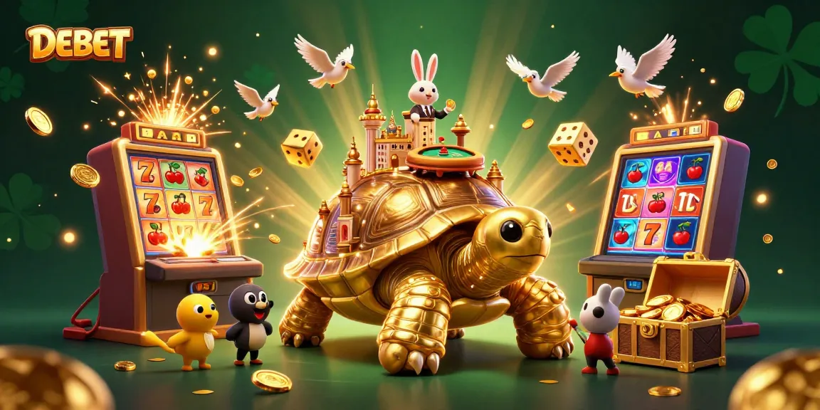 Join the fun with DEBET's thrilling gaming experience featuring a golden tortoise casino.