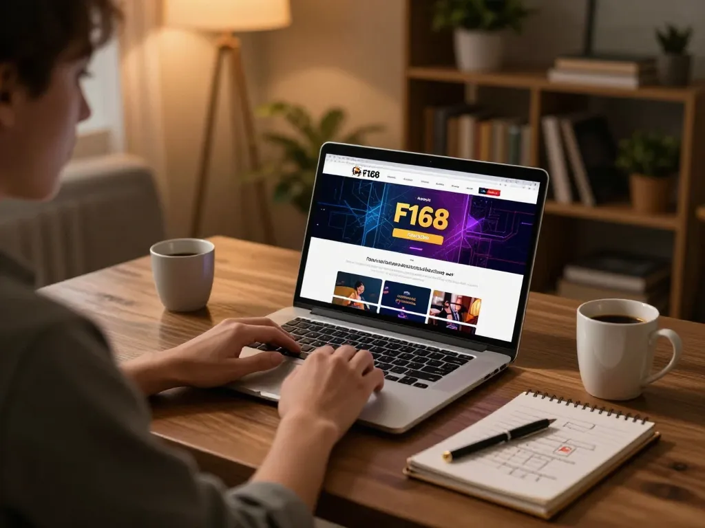 Engaged gambler using laptop at https://f168.sarl/ for online casino gaming, showcasing strategic play and responsible betting.