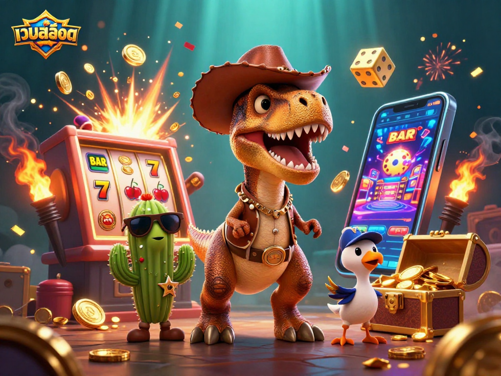 Spin the massive slot machine for jackpot wins at เว็บสล็อต with dynamic gaming elements in a vibrant scene.