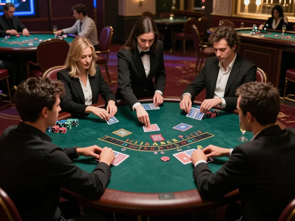 IWIN68 CLUB players enjoying intense blackjack game in a luxurious private room
