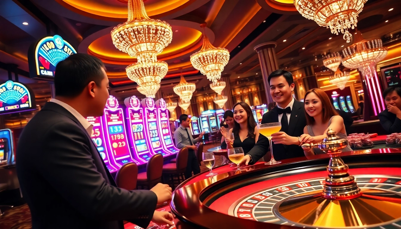 Experience excitement at a vibrant singapore online casino with lively slot machines and roulette.