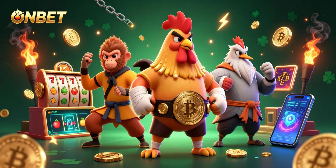 Experience thrilling gambling action at ONBET with lively characters and casino elements.