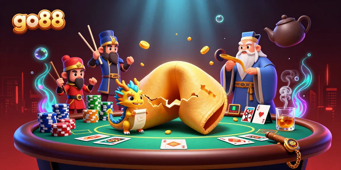 Engage with go88's fortunes and dynamic casino elements in a vibrant 3D illustration