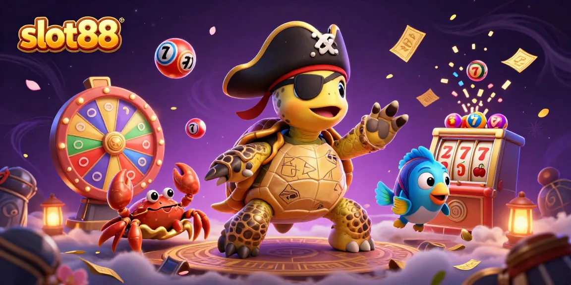Permainan slot88 yang seru dengan simbol keberuntungan di atas tumpukan harta karun.