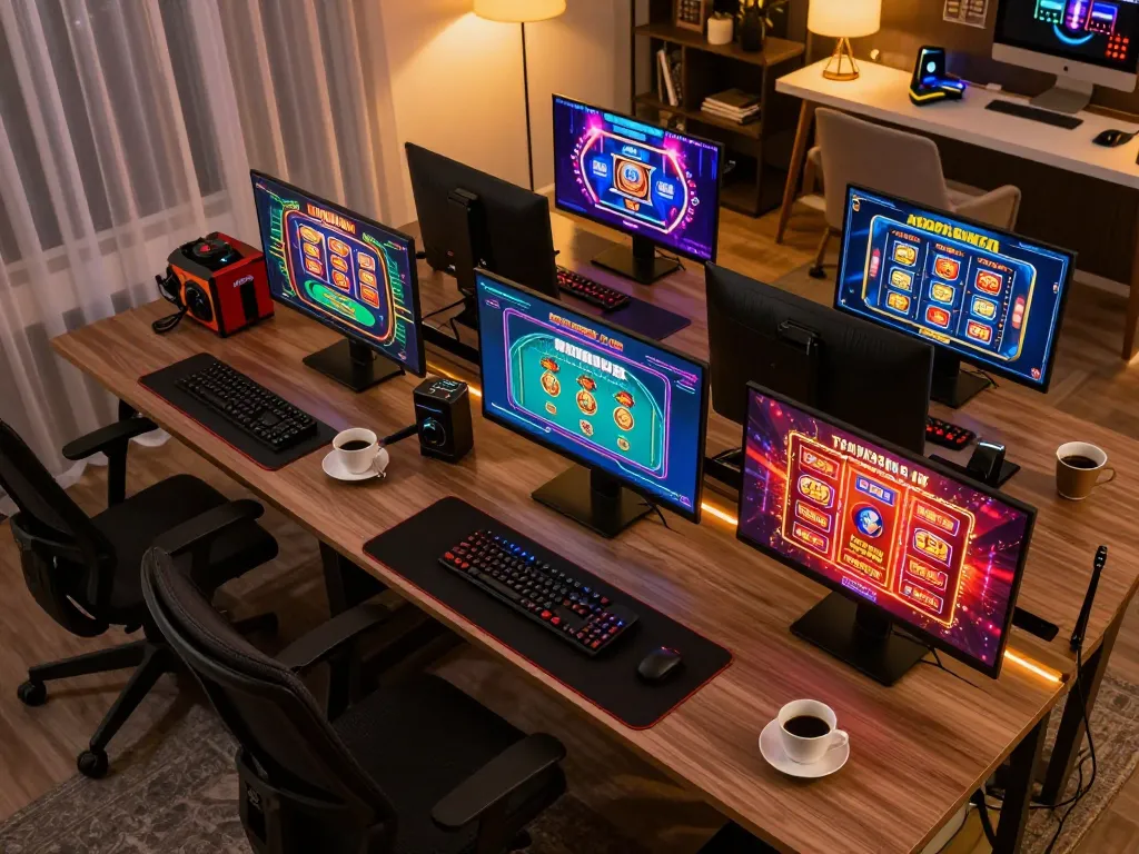 Engaged player on open88.com enjoying diverse online casino games at a modern gaming setup
