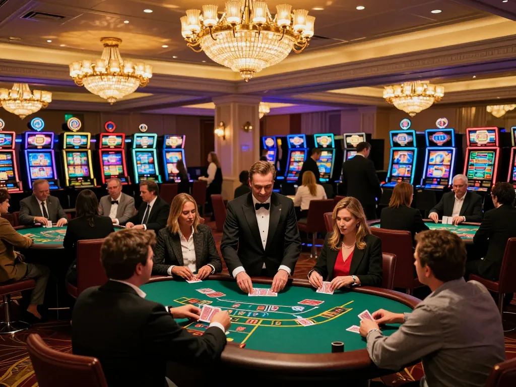 Players enjoying a vibrant blackjack game at the upscale Rik vip casino, with dynamic dealer action and ambient lighting