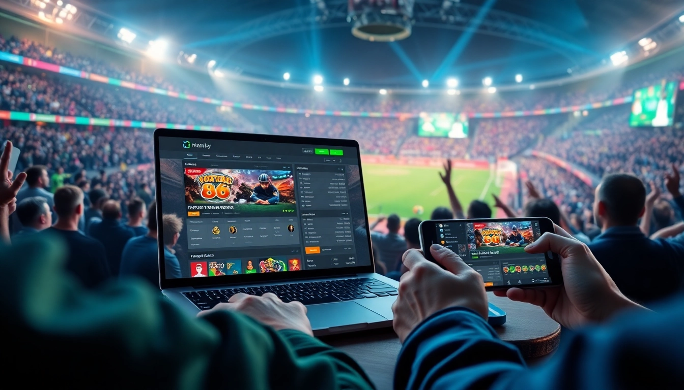 Exciting scene of nhà cái 8s with online betting interface, showcasing dynamic sports atmosphere and gaming options.
