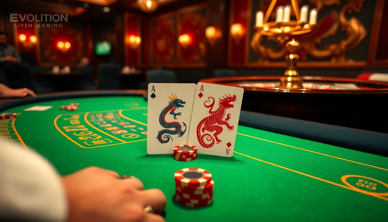 Experience the thrill of ดราก้อนไทเกอร์ Evolution Gaming in an elegant live casino setting with rich details.