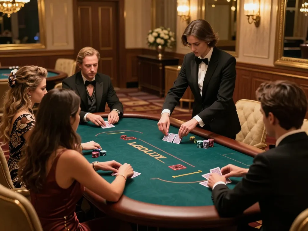 Players enjoying a high-stakes game at LGOLUX, surrounded by luxury decor and warm lighting.