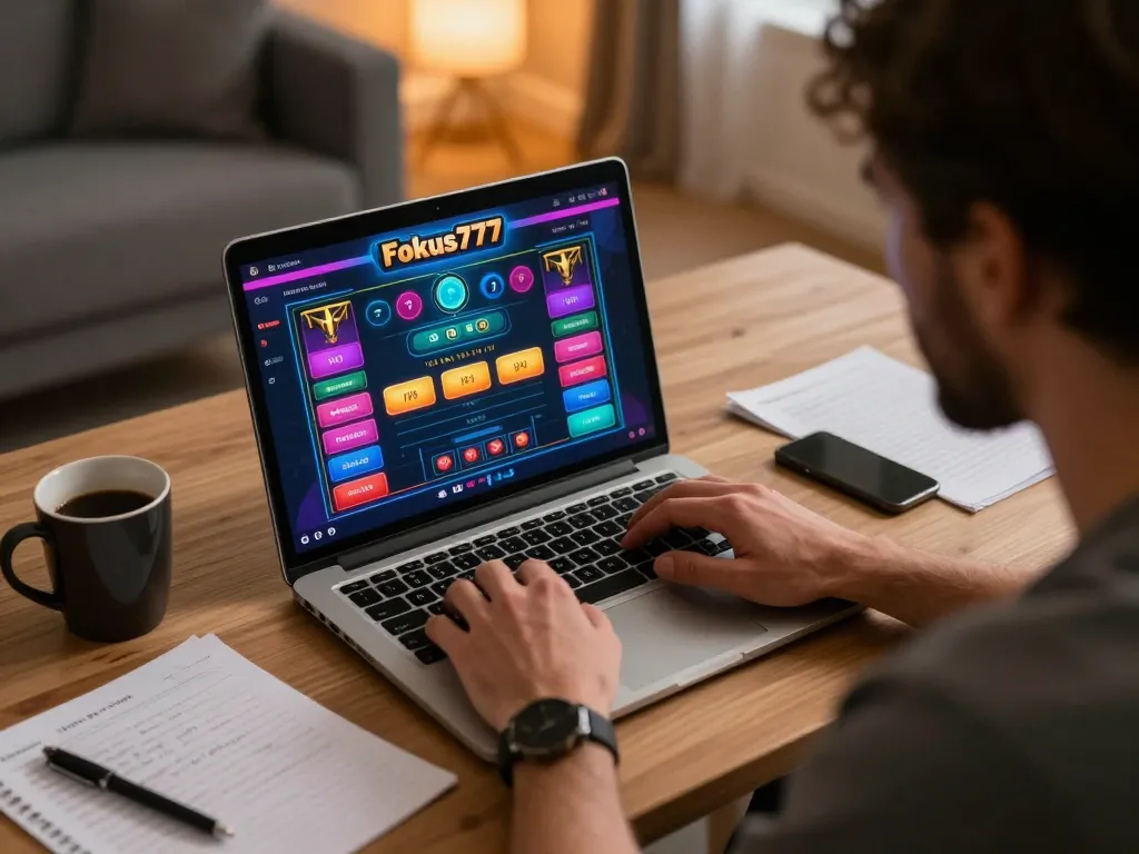Engaged player strategizing on Fokus777 online casino game interface during gaming session
