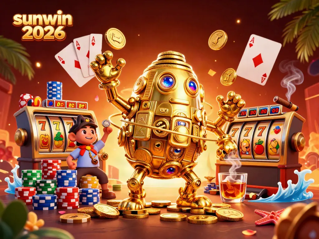 Experience the excitement of gambling with the sunwin 2026 golden golem amidst vibrant casino elements.