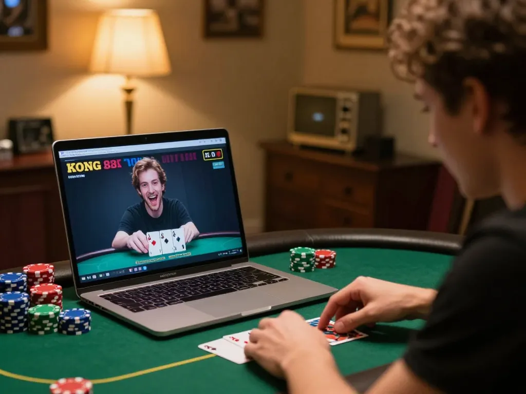 Engaging poker gameplay at KONG 88 online casino with chips and cards visible.