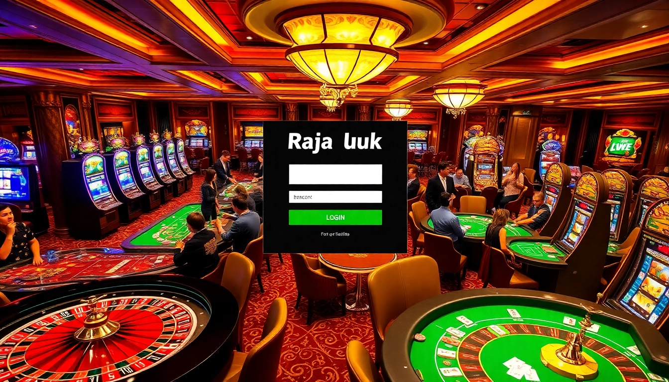 Engage in thrilling games at RAJA LUCK LOGIN, featuring vibrant casino tables and exciting slot machines.