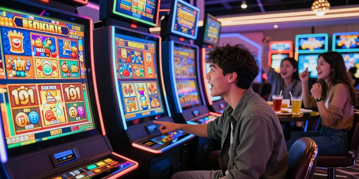 Player enjoying cocomaya bonus buy slots at a vibrant casino, showcasing excitement and modern gaming ambiance.