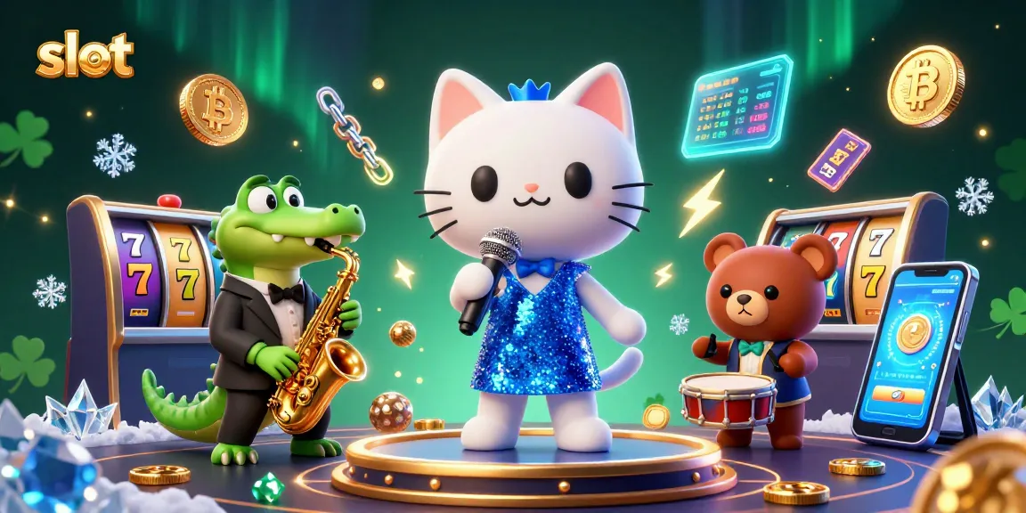 Kenaikan jackpot dengan slot slot, kucing penyanyi jazz, buaya saxofon, dan beruang drum dalam ilustrasi kasino yang menarik