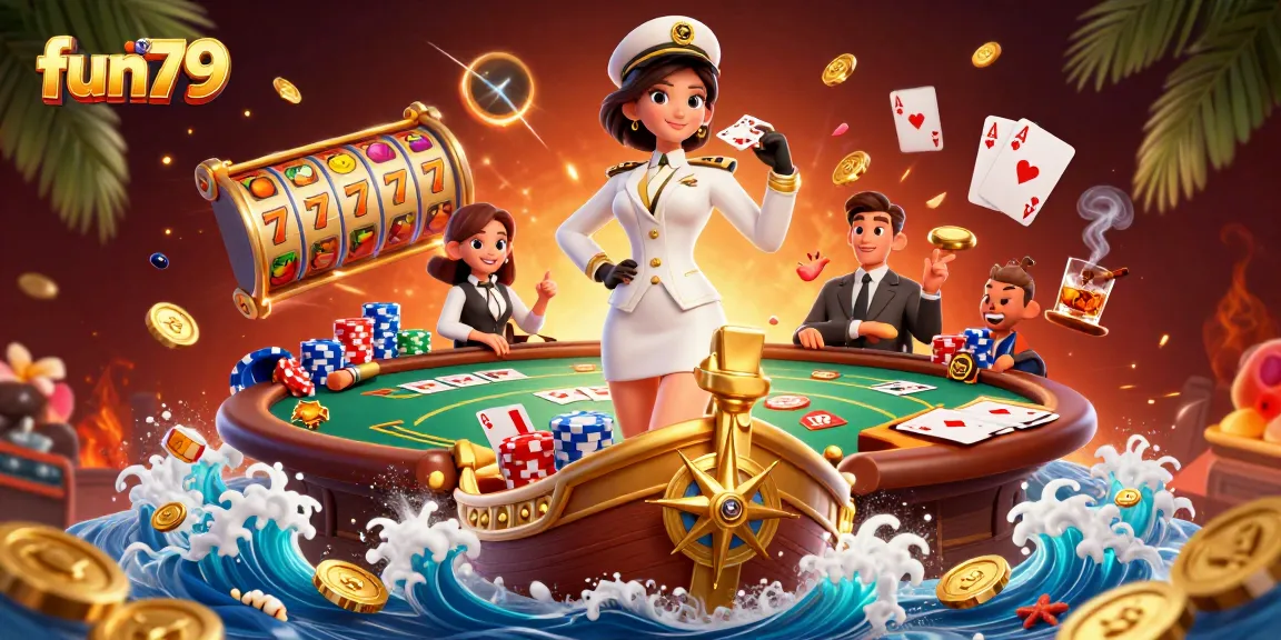 Experience the thrill of fun79 with vibrant slots and poker action in a spectacular 3D illustration.