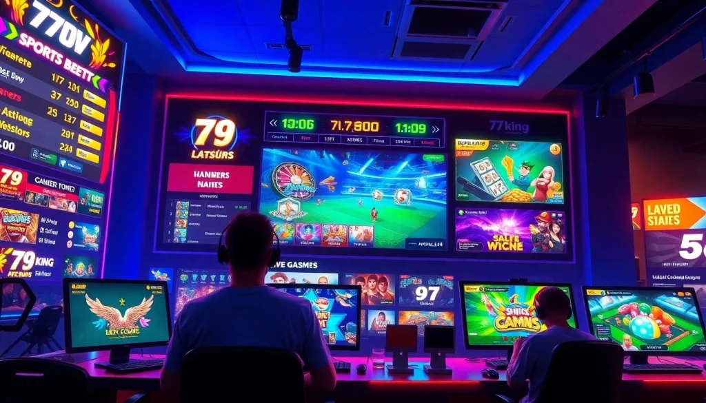 A vibrant online gaming interface for 79king hn showcasing diverse game categories, dynamic graphics, and a user-friendly layout.