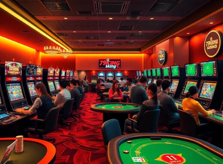 Engaging scene of diverse players enjoying modern casino games at 79king hn, showcasing vibrant betting options and high rewards.