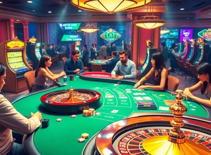 Players enjoying various games and showcasing strategies at https://kjc.jp.net/ casino scene with vibrant atmosphere.